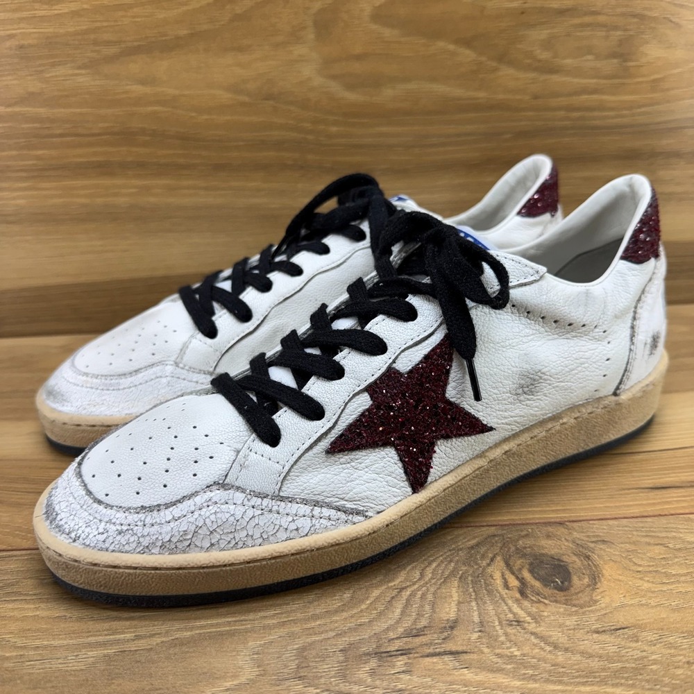 Golden Goose Ball Star Low Top Sneakers Womens 10 EU 40 Burgundy Glitter Preppy - Picture 1 of 16